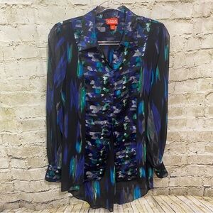 Kirna Zabete x Target Blue Black Long Sleeve high-Low Hem Blouse